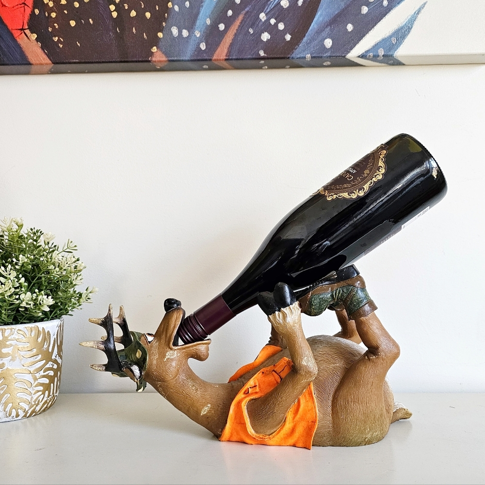 Rivers Edge Products Brown Funny Humor Smiling Deer Wine Bottle Holder Figurine